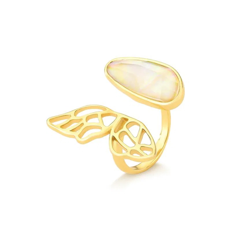 Anel Regulável Folheado a Ouro 18K Coleção Garden com Abalone - Imagem 2