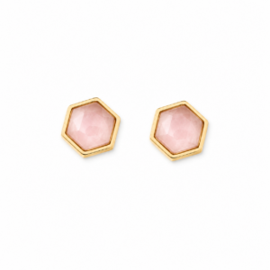 Brinco Mini Mix Folheado a Ouro com Quartzo Rosa