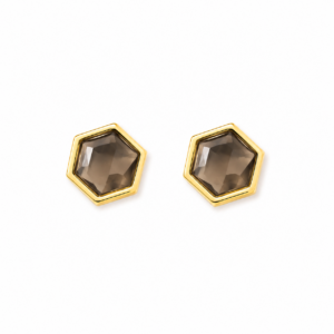 Brinco Mini Mix Folheado a Ouro com Obsidiana Fumê