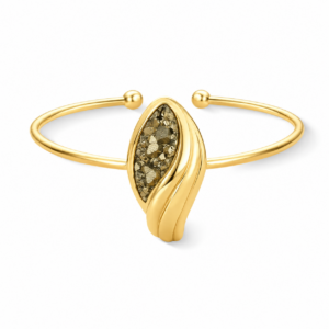 Bracelete Folha Florir Folheado a Ouro com Pirita