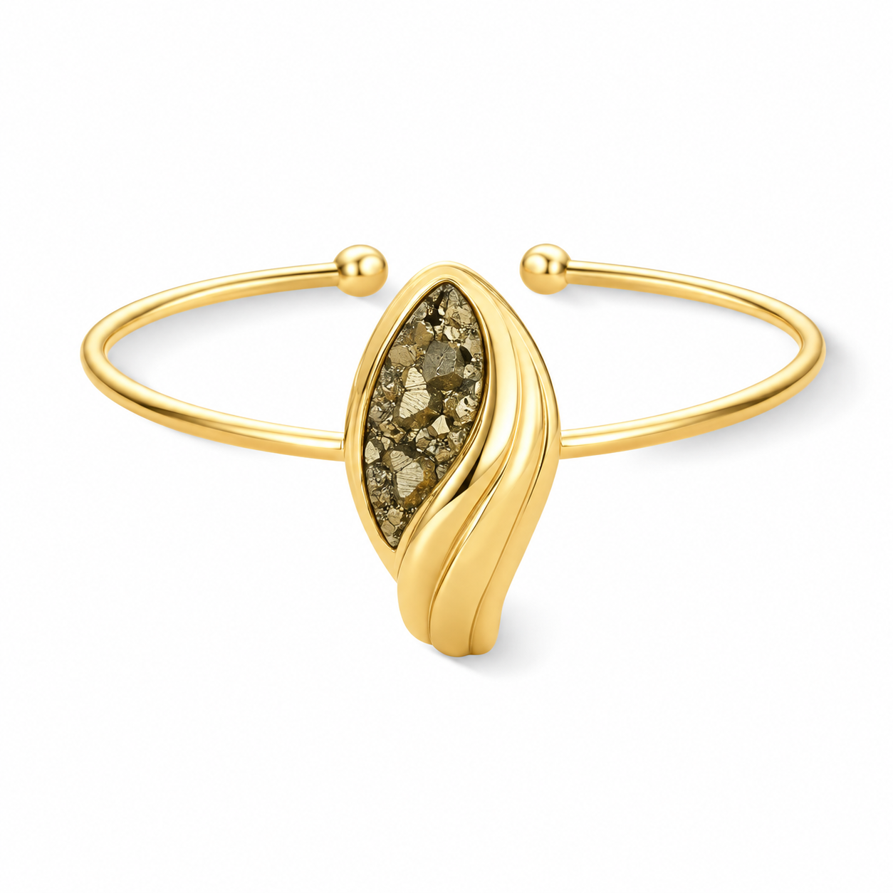 Bracelete Folha Florir Folheado a Ouro com Pirita