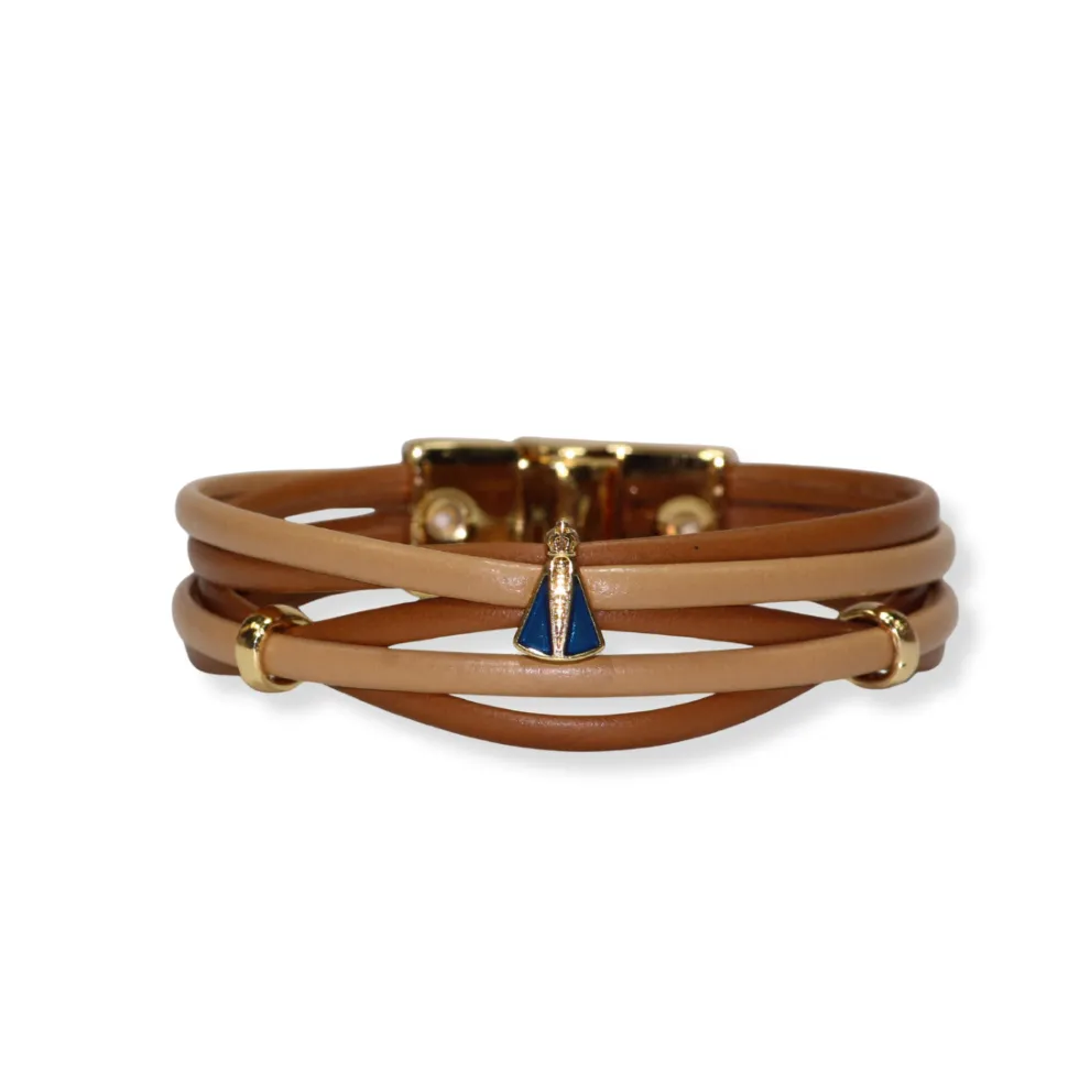 Pulseira Nossa Senhora Aparecida em Couro Legítimo