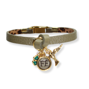 Pulseira de Couro Amuleto Fé com Pingentes Preta