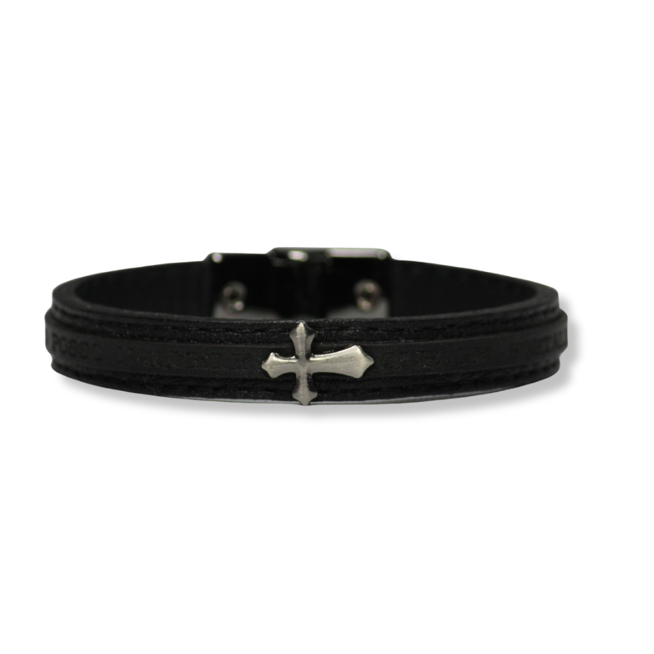 Pulseira Masculina de Couro Tudo Posso Preta - linha Tudo Posso