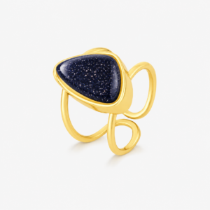 Anel Regulável Folheado a Ouro com Pedra das Estrelas Stiletto