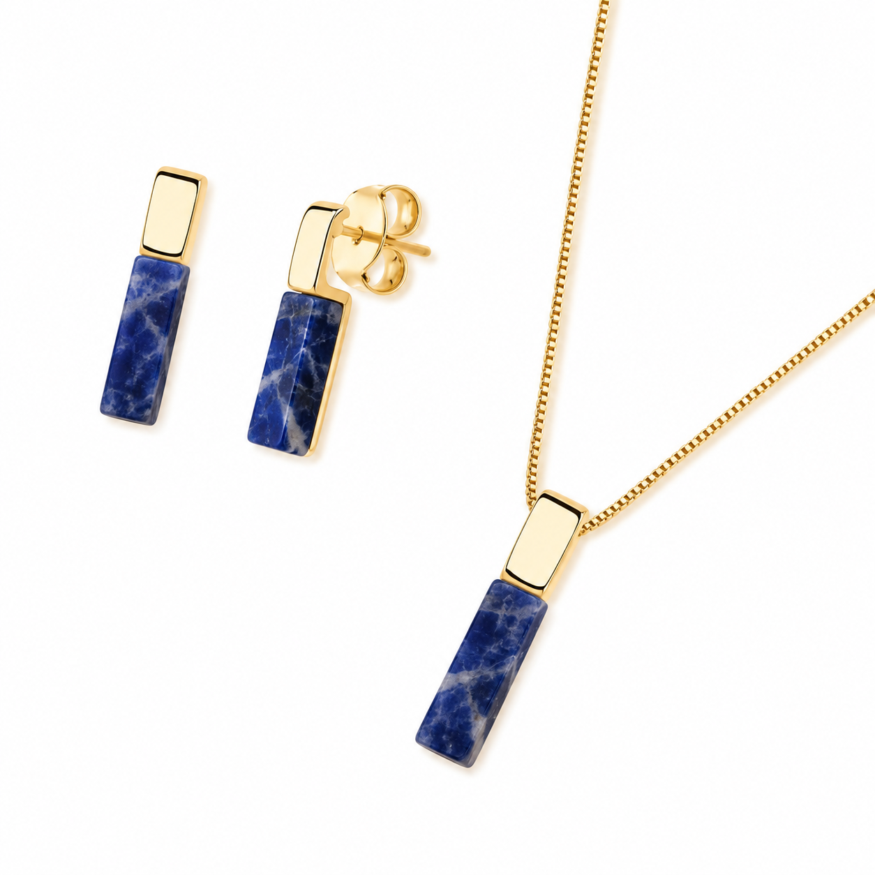 Conjunto Barra Folheado a Ouro com Sodalita