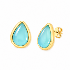 Brinco Gota 10 × 14 mm Folheado a Ouro com Ágata Azul Céu