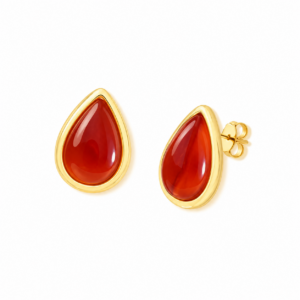 Brinco Gota 10 × 14 mm Folheado a Ouro com Ágata Vermelha
